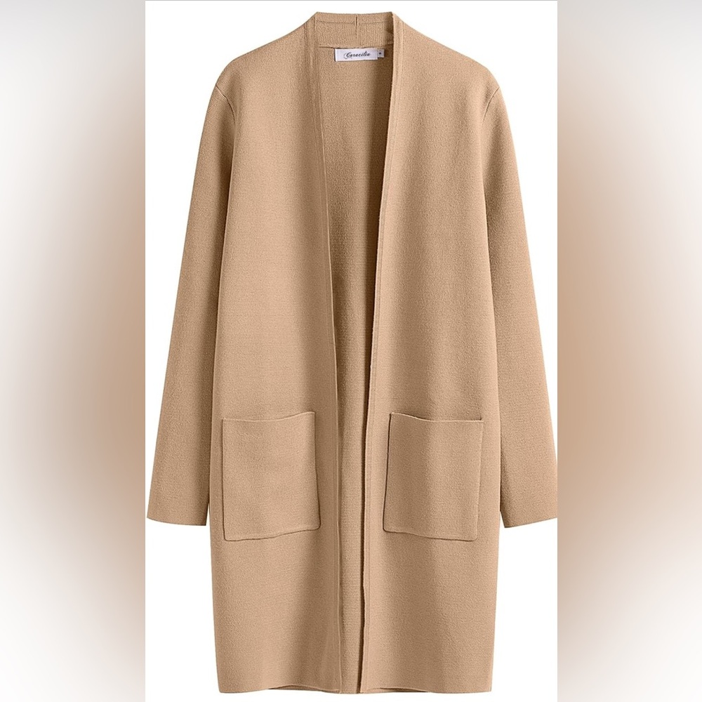 CARACILIA | Tan Long Oversized Open Front Cardigan Size Small